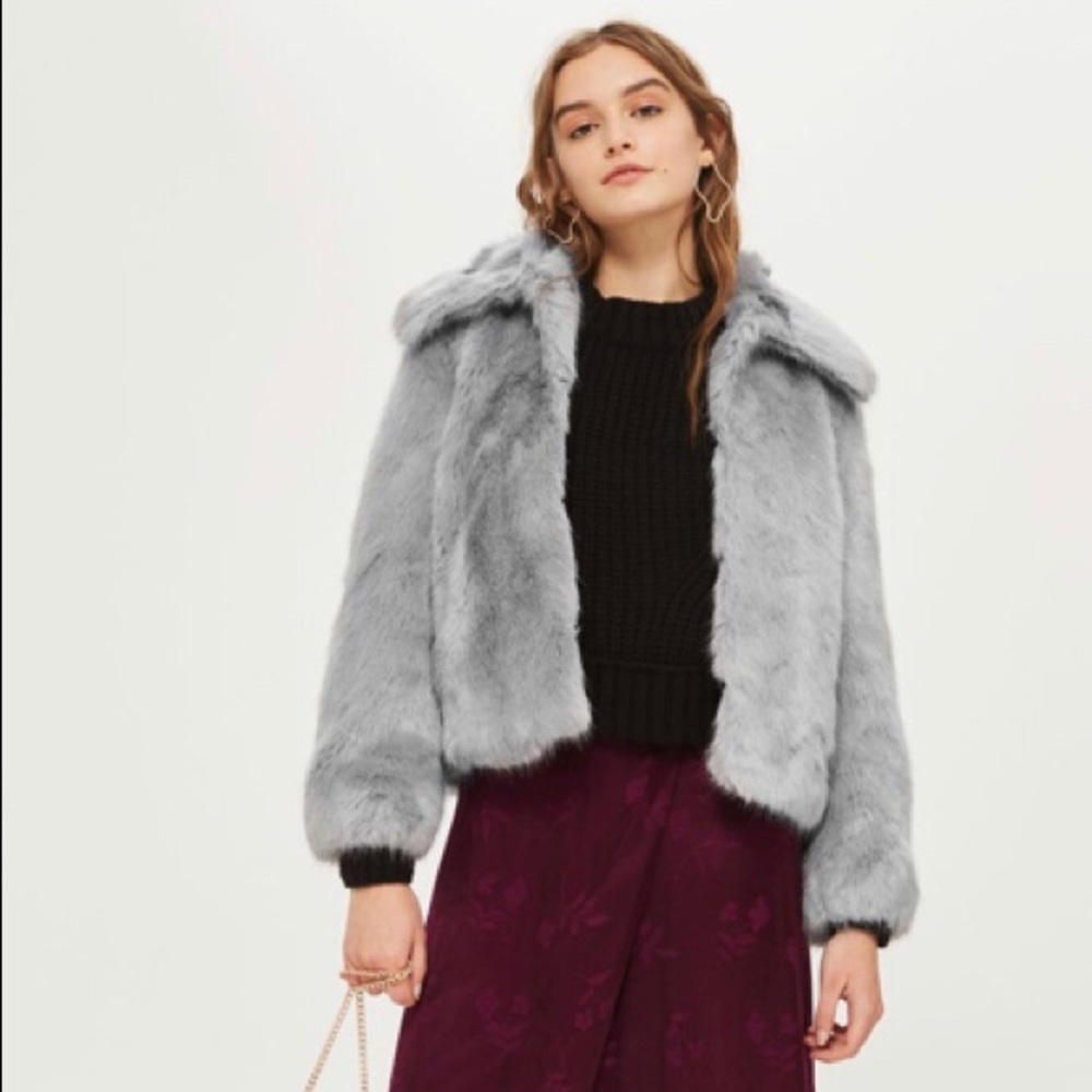 nwot topshop | grey luxe faux fur coat | size 4